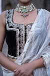 Buy_Label Anshu Khathuria_Silver Tissue, Velvet Embroidery Square Designer And Black Handloom Saree Set _Online_at_Aza_Fashions