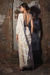 Shop_Label Anshu Khathuria_Silver Tissue V-neck Designer Pre-draped Saree And Blouse Set _at_Aza_Fashions