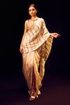 Buy_Label Anshu Khathuria_Silver Tissue Embroidery Designer Handloom Fabric Pre-draped Saree With Blouse _at_Aza_Fashions
