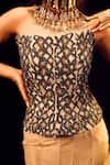 Buy_Label Anshu Khathuria_Gold Tissue Embroidery Bandeau Neck Hand Corset And Skirt Set _Online_at_Aza_Fashions