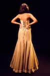 Shop_Label Anshu Khathuria_Gold Tissue Embroidery Bandeau Neck Hand Corset And Skirt Set _at_Aza_Fashions
