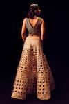 Shop_Label Anshu Khathuria_Black Tissue V-neck Champagne Gold Padded Designer Skirt Set _at_Aza_Fashions