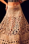 Buy_Label Anshu Khathuria_Black Tissue V-neck Champagne Gold Padded Designer Skirt Set _Online_at_Aza_Fashions
