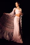 Buy_Label Anshu Khathuria_Pink Tissue Plunge , Round Pastel Designer Sharara Set _at_Aza_Fashions