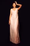 Buy_Label Anshu Khathuria_Pink Tissue V-neck Pastel Designer Gown _at_Aza_Fashions