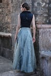 Shop_Label Anshu Khathuria_Gray Tissue, Cotton Cowl Neck Designer Grey Cording Skirt And Top Set _at_Aza_Fashions