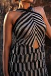 Label Anshu Khathuria_Black Tissue Asymmetric Striped Designer Gown _Online_at_Aza_Fashions