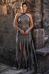 Buy_Label Anshu Khathuria_Black Tissue Asymmetric Striped Designer Gown _at_Aza_Fashions