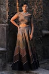Buy_Label Anshu Khathuria_Black Boat Neck And Bronze Designer Lehenga Set _at_Aza_Fashions
