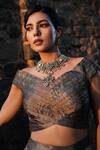 Buy_Label Anshu Khathuria_Black Boat Neck And Bronze Designer Lehenga Set _Online_at_Aza_Fashions