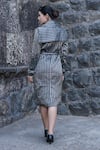 Shop_Label Anshu Khathuria_Gray Notched Neck Striped Designer Trenchcoat Dress _at_Aza_Fashions