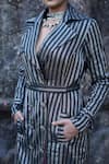 Buy_Label Anshu Khathuria_Gray Notched Neck Striped Designer Trenchcoat Dress _Online_at_Aza_Fashions