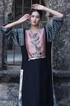 Label Anshu Khathuria_Black Silk, Brocade, Tissue Embroidery Round Neck Grey Hand Tunic And Pant Set _Online_at_Aza_Fashions