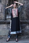 Buy_Label Anshu Khathuria_Black Silk, Brocade, Tissue Embroidery Round Neck Grey Hand Tunic And Pant Set _at_Aza_Fashions