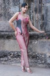 Buy_Label Anshu Khathuria_Red Brocade, Tissue Crew Neck And Grey Designer Set _at_Aza_Fashions