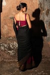 Label Anshu Khathuria_Black Brocade, Handloom Cotton Embroidery Round Rani Red Designer Saree Set _Online_at_Aza_Fashions