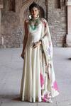Buy_Label Anshu Khathuria_Ivory Embroidery Plunge Neck Handloom Anarkali Set _at_Aza_Fashions