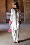 Shop_Label Anshu Khathuria_Ivory Embroidery Round Neck Hand Tunic And Tulip Pant Set _at_Aza_Fashions