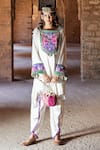 Buy_Label Anshu Khathuria_Ivory Embroidery Round Neck Hand Tunic And Tulip Pant Set _at_Aza_Fashions