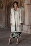 Buy_Label Anshu Khathuria_Ivory Embroidery V-neck, Collared And Green Handloom Dress With Jacket _at_Aza_Fashions