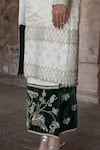 Label Anshu Khathuria_Ivory Embroidery V-neck, Collared And Green Handloom Dress With Jacket _Online_at_Aza_Fashions
