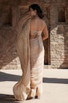 Label Anshu Khathuria_Beige Tissue Sequins, Embroidery Sweetheart Designer Pre-draped Saree And Bustier _Online_at_Aza_Fashions
