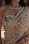 Buy_Label Anshu Khathuria_Beige Tissue Sequins, Embroidery Sweetheart Designer Pre-draped Saree And Bustier _Online_at_Aza_Fashions
