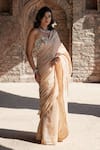 Buy_Label Anshu Khathuria_Beige Tissue Sequins, Embroidery Sweetheart Designer Pre-draped Saree And Bustier _at_Aza_Fashions