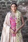 Shop_Label Anshu Khathuria_Pink Brocade, Tissue Embroidery Round Neck Designer Rose-pink Lehenga Set _at_Aza_Fashions