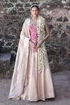 Buy_Label Anshu Khathuria_Pink Brocade, Tissue Embroidery Round Neck Designer Rose-pink Lehenga Set _at_Aza_Fashions