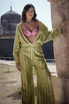 Buy_Label Anshu Khathuria_Green Silk, Brocade Embroidery Open Neck, And Rani-pink Handloom Jumpsuit Set _Online_at_Aza_Fashions
