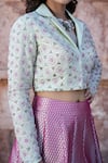 Buy_Label Anshu Khathuria_Pink Embroidery Collared Rani And Green Designer Jacket Skirt Set _Online_at_Aza_Fashions