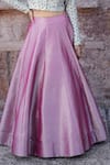 Shop_Label Anshu Khathuria_Pink Embroidery Collared Rani And Green Designer Jacket Skirt Set _Online_at_Aza_Fashions