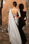 Shop_Label Anshu Khathuria_Gray Tissue, Brocade Embroidery Round Neck Designer Saree Set _at_Aza_Fashions