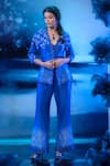 Buy_Mandira Wirk - Indian_Blue Chanderi Embroidery Round Neck Indigo Designer Jacket Set _Online_at_Aza_Fashions