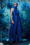 Shop_Mandira Wirk - Indian_Blue Chanderi Halter Neck Indigo Kurta Set _Online_at_Aza_Fashions
