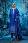 Buy_Mandira Wirk - Indian_Blue Chanderi Embroidery Round Neck Indigo Kurta Pant Dupatta Set _Online_at_Aza_Fashions