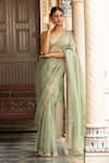 Buy_Neha Khullar_Green Shantoon Zari, Embroidery V-neck Designer Organza Saree Set _Online_at_Aza_Fashions