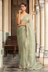 Neha Khullar_Green Shantoon Zari, Embroidery V-neck Designer Organza Saree Set _at_Aza_Fashions