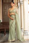 Buy_Neha Khullar_Green Shantoon Zari, Embroidery V-neck Designer Organza Saree Set 