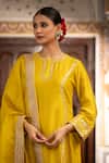 Buy_Neha Khullar_Yellow Zari, Mirrors Round Neck Designer Chanderi Kurta Set _Online_at_Aza_Fashions
