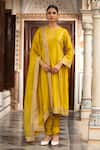 Buy_Neha Khullar_Yellow Zari, Mirrors Round Neck Designer Chanderi Kurta Set _at_Aza_Fashions