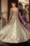 Neha Khullar_Green Mirrors, Zari Sweetheart Neck Zardozi Lehenga Set _at_Aza_Fashions