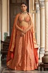 Buy_Neha Khullar_Rust Organza Mirrors, Zari Plunge Neck Orange Zardozi Work Lehenga Set _at_Aza_Fashions