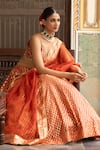 Neha Khullar_Rust Organza Mirrors, Zari Plunge Neck Orange Zardozi Work Lehenga Set _at_Aza_Fashions