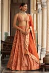 Buy_Neha Khullar_Rust Organza Mirrors, Zari Plunge Neck Orange Zardozi Work Lehenga Set 