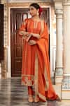 Buy_Neha Khullar_Rust Mirrors, Zari Round , Keyhole Orange Zardozi Kurta Set _Online_at_Aza_Fashions