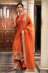 Shop_Neha Khullar_Rust Mirrors, Zari Round , Keyhole Orange Zardozi Kurta Set _Online_at_Aza_Fashions