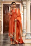 Buy_Neha Khullar_Rust Mirrors, Zari Round , Keyhole Orange Zardozi Kurta Set _at_Aza_Fashions