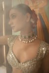 Shop_Neha Khullar_Green Organza Mirrors, Zari Plunge Neck Zardozi Lehenga Set _at_Aza_Fashions